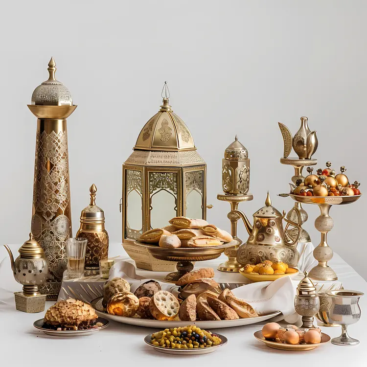 Traditional Middle Eastern Food with Decorative Lanterns