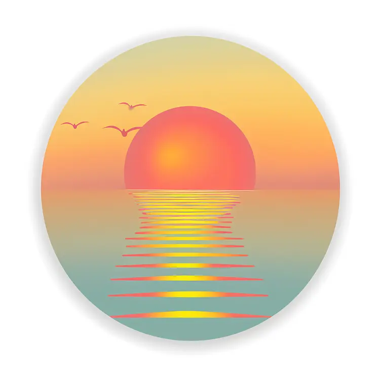 Sunset Over Ocean with Birds