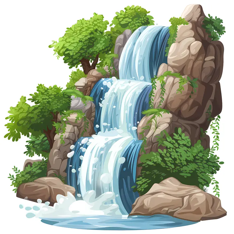 Scenic Waterfall with Rocks and Trees