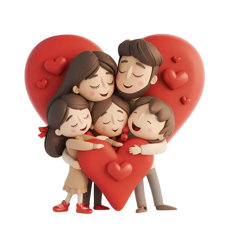Family Hugging with Heart Background