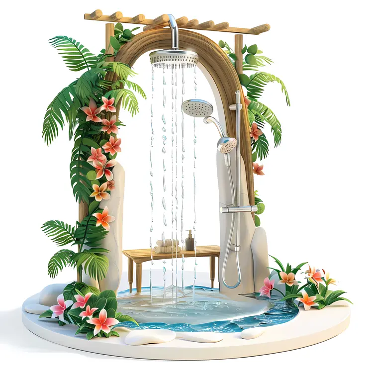 Tropical Outdoor Shower with Flowers