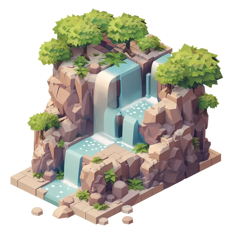 Waterfall with Rocks and Water