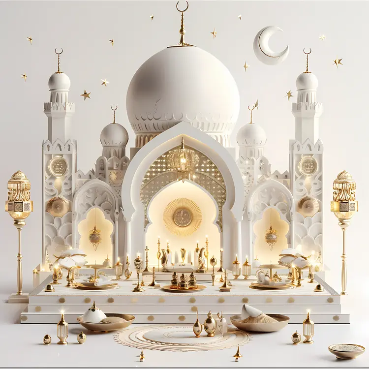 White Mosque with Golden Accents and Crescent Moon