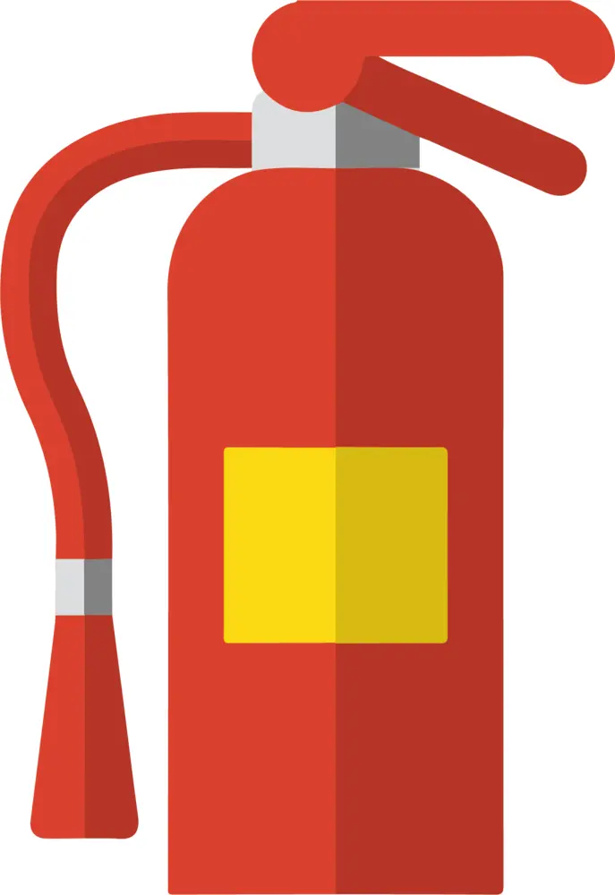 Red Fire Extinguisher with Yellow Label