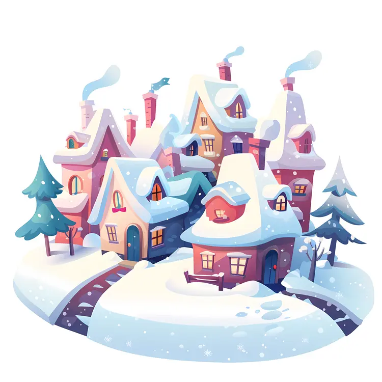 Snowy Village in Winter