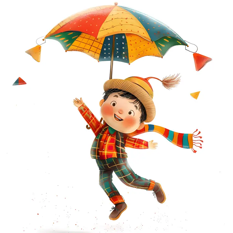 Happy Boy with Colorful Umbrella