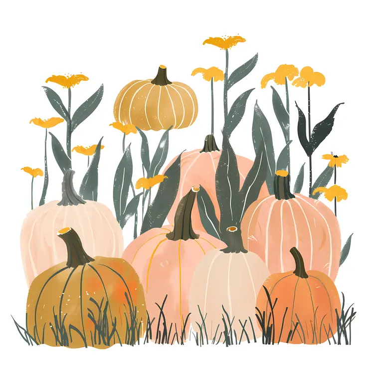 Pumpkin Patch with Flowers
