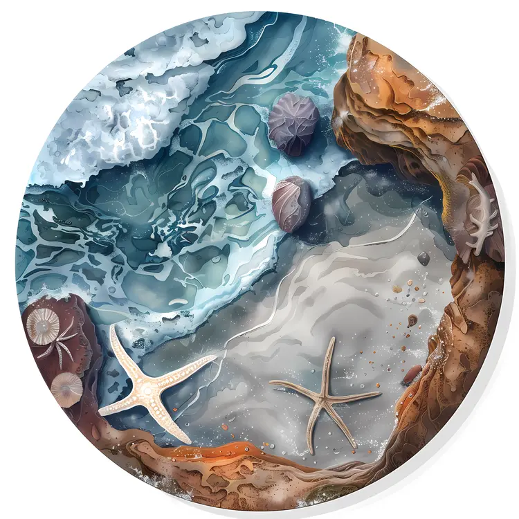 Serene Beach Illustration with Starfish
