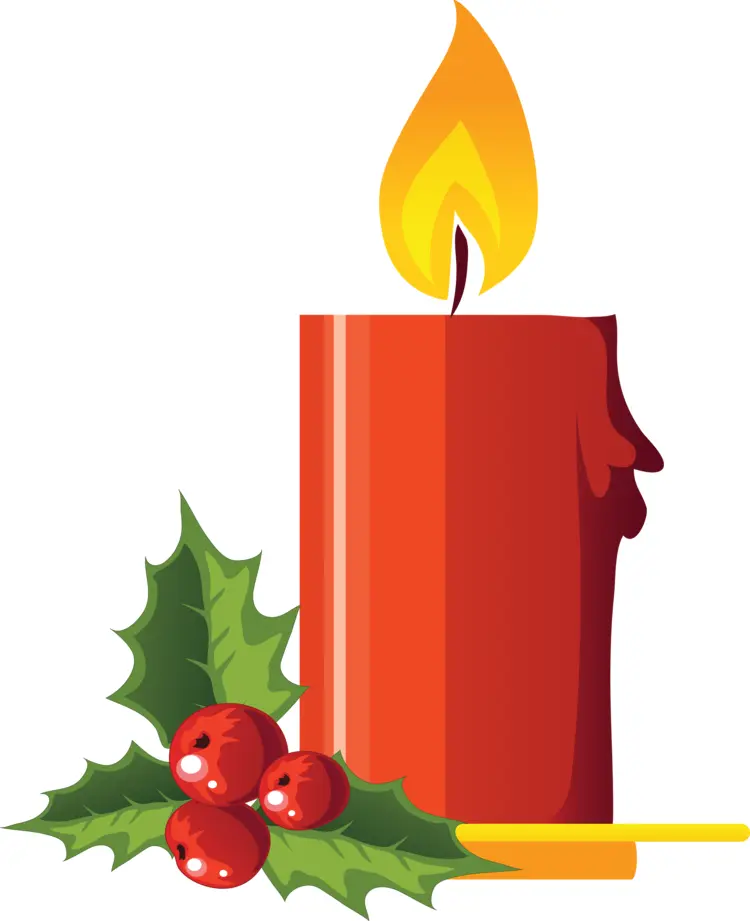Red Candle with Holly Leaves and Berries