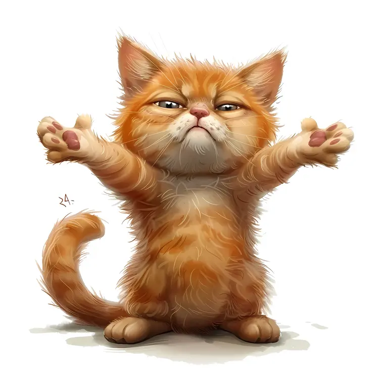 Orange Cat with Raised Paws Cartoon