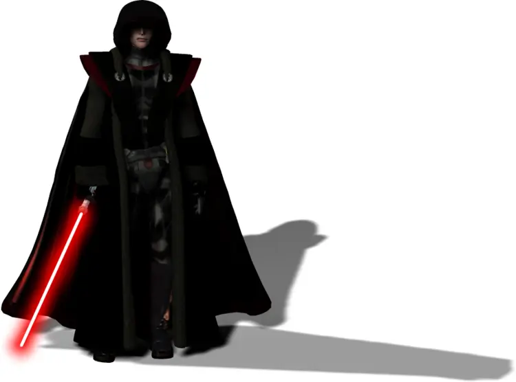 Mysterious Hooded Figure with Red Lightsaber