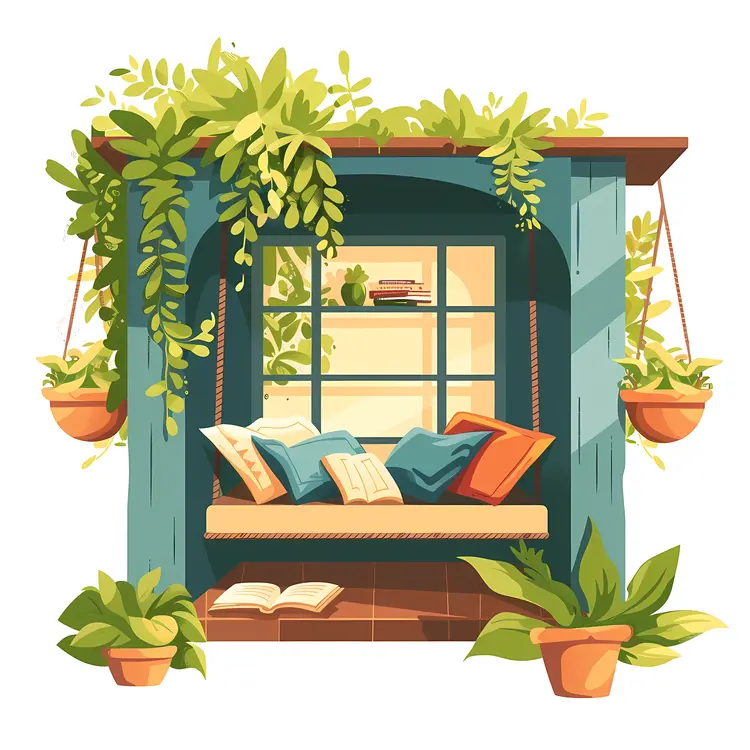 Cozy Reading Nook with Books and Pillows