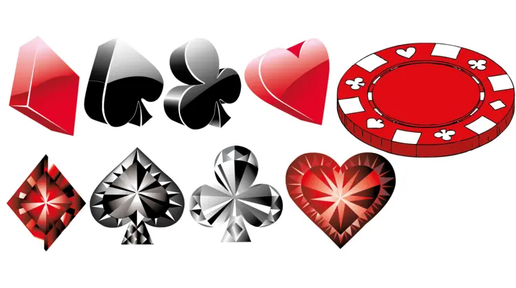 Shiny Card Suits and Poker Chip