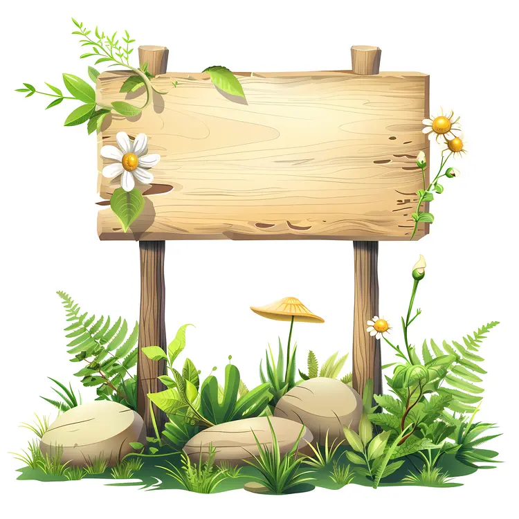 Wooden Sign with Flowers and Nature