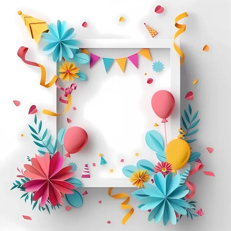 Festive Balloons and Flowers Frame