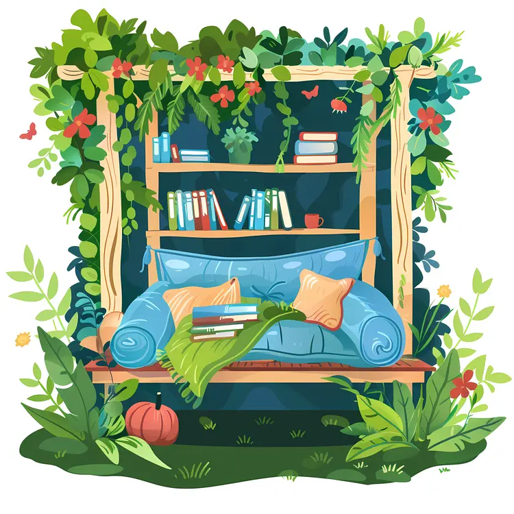 Outdoor Reading Spot with Sofa and Books