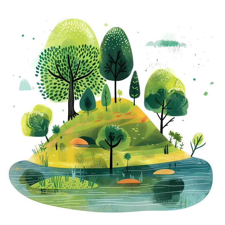 Green Hill Landscape with Water