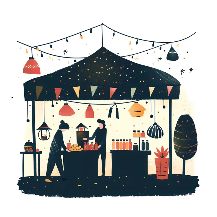 Festive Market Stall at Night