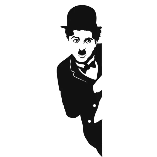 Iconic Black and White Character with Bowler Hat and Mustache