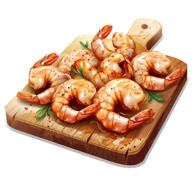 Cooked Shrimp on Wooden Board