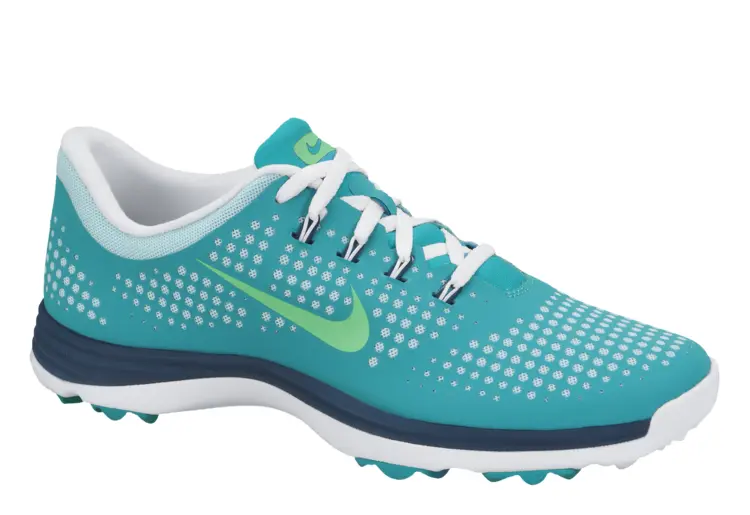 Teal Running Shoe with White and Green Accents