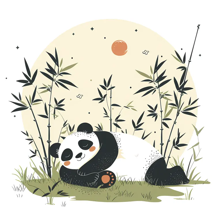 Panda Resting in Bamboo Field