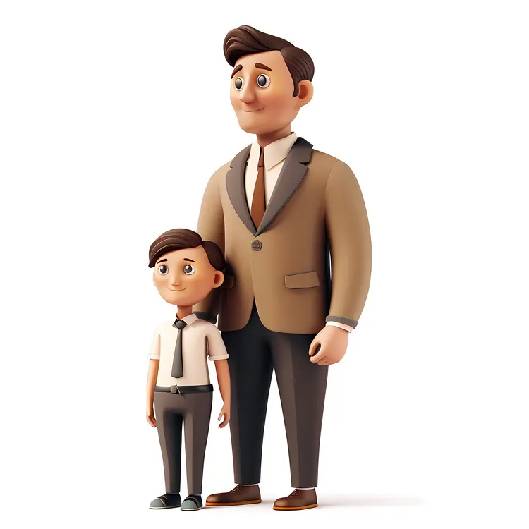 Father and Son in Formal Attire Illustration
