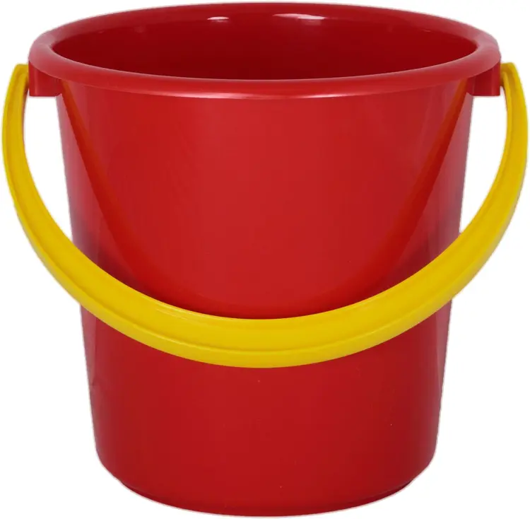 Red Plastic Bucket with Yellow Handle