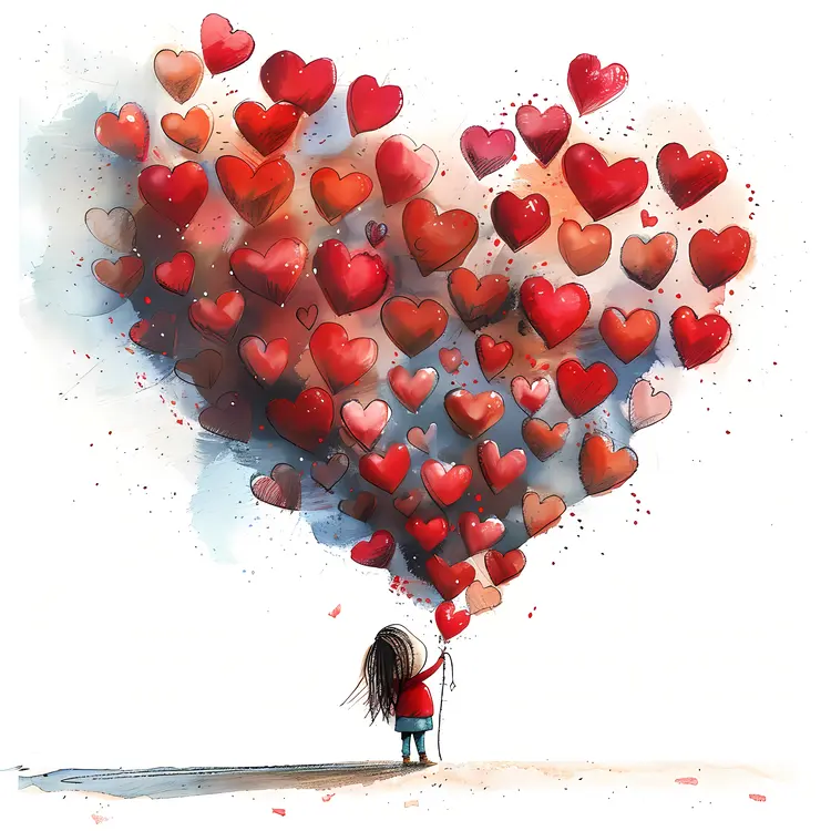 Girl with Heart Balloons