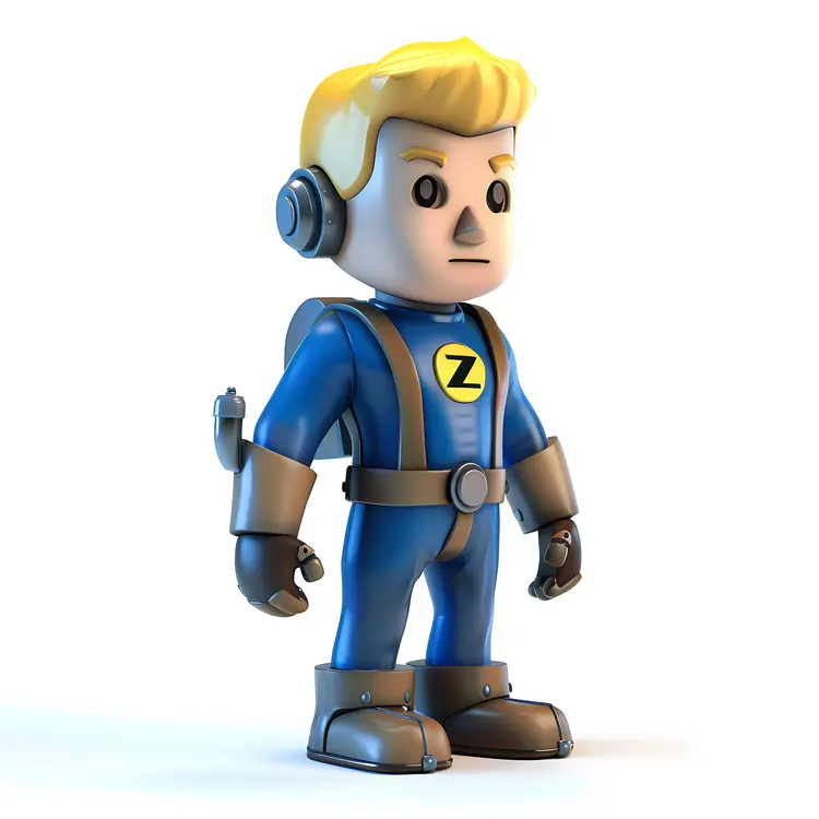 Cartoon Character in Blue Suit Standing