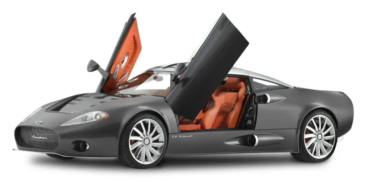 Gray Spyker C8 Convertible with Open Doors