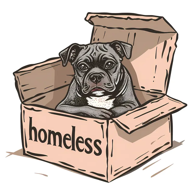 Homeless Dog in a Cardboard Box