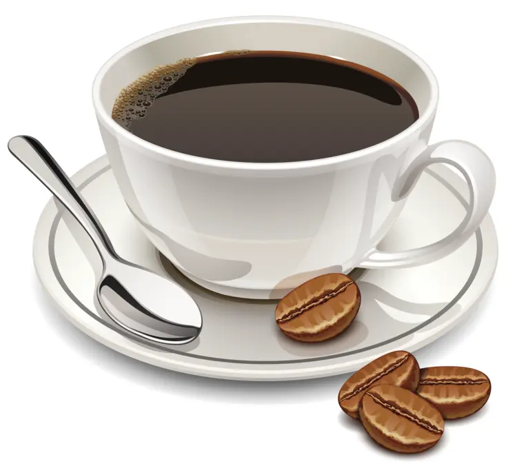 White Coffee Cup with Coffee Beans and Spoon