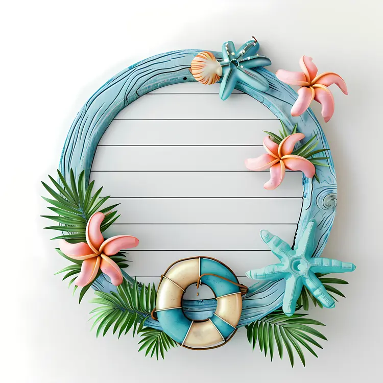 Round Beach Sign with Starfish and Flowers