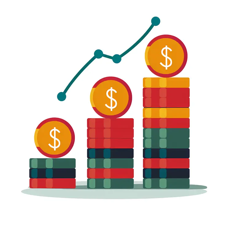 Stacked Coins with Growth Chart