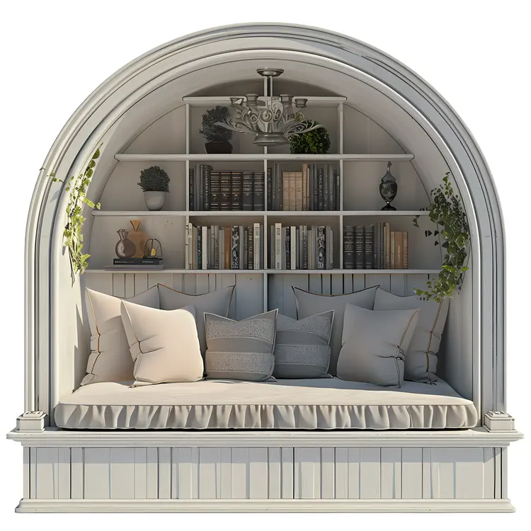 Elegant Reading Nook with Cushions and Books