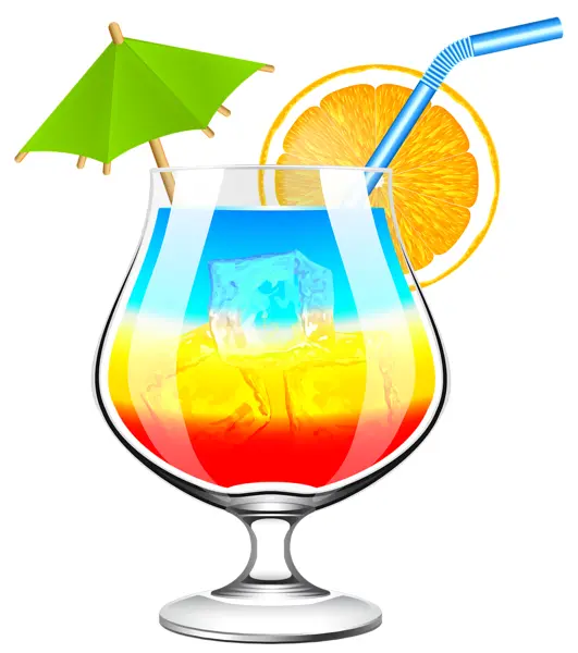 Colorful Cocktail with Umbrella and Orange Slice