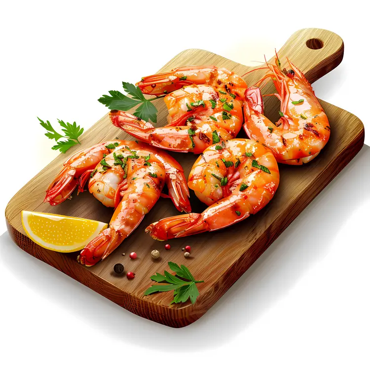 Grilled Shrimp on Wooden Board