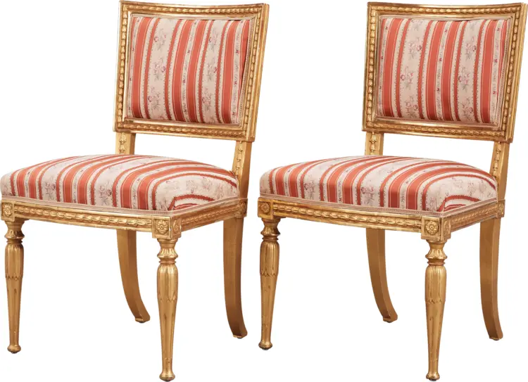 Vintage Striped Chairs with Gold Frame