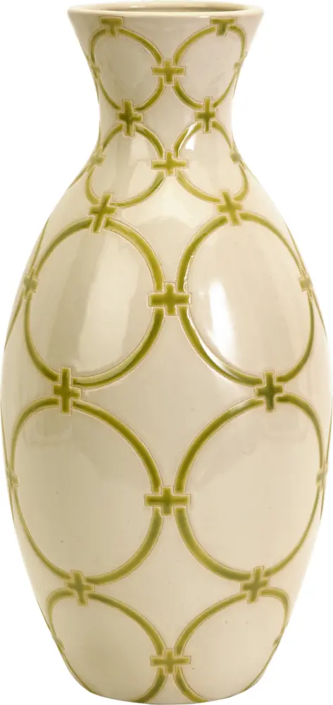 White Vase with Green Circular Pattern