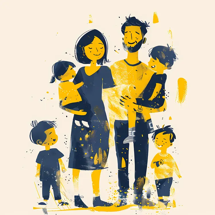 Happy Family Illustration with Yellow Accents