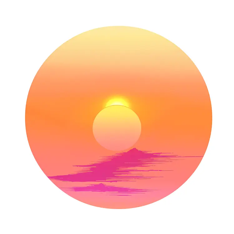 Vibrant Sunset Illustration in Circle