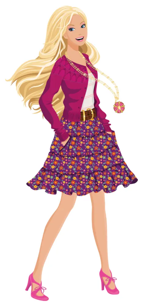 Stylish Blonde Girl in Pink and Floral Outfit