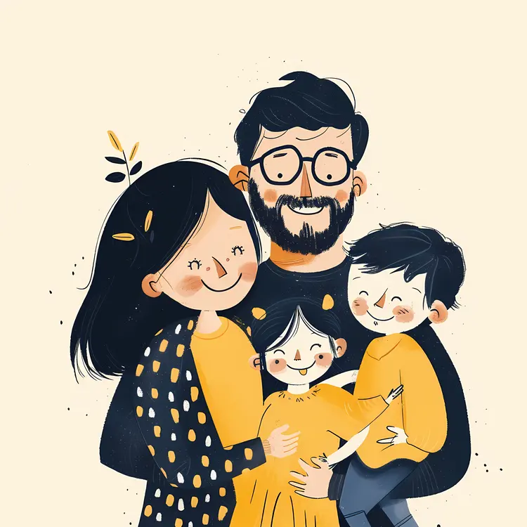 Happy Family Illustration with Glasses