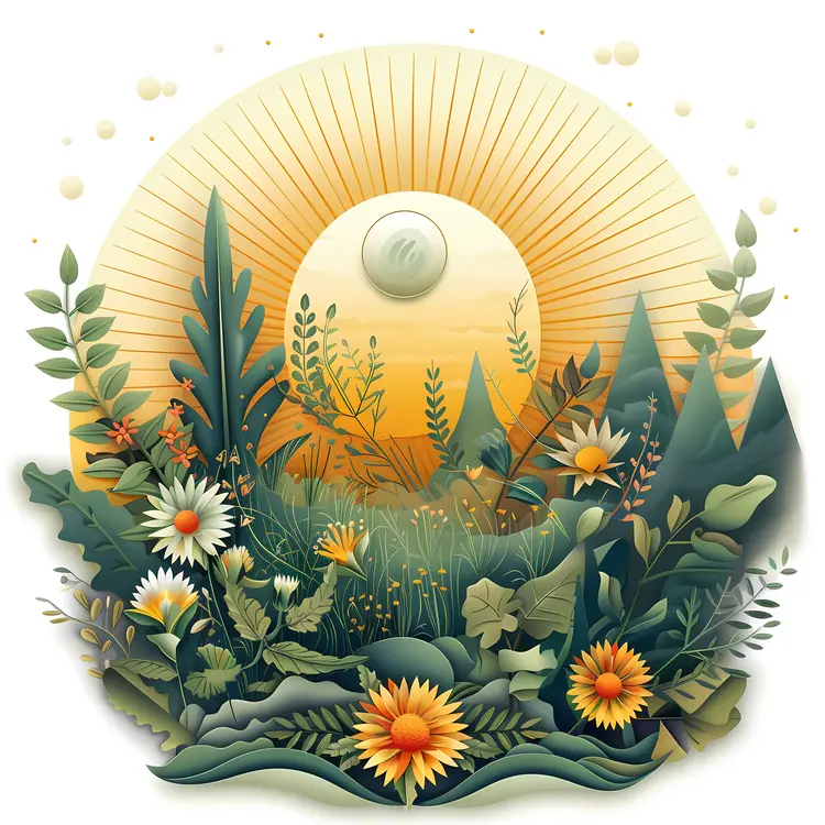 Sunrise Over a Flowering Meadow