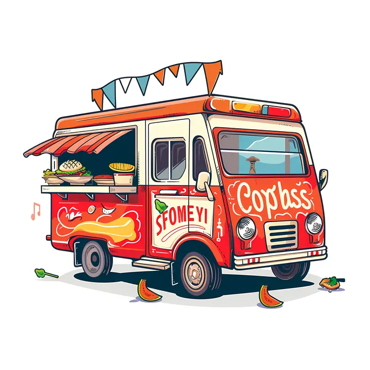 Red Food Truck with Festive Decorations