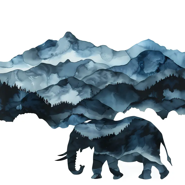 Elephant Silhouette with Mountain Landscape