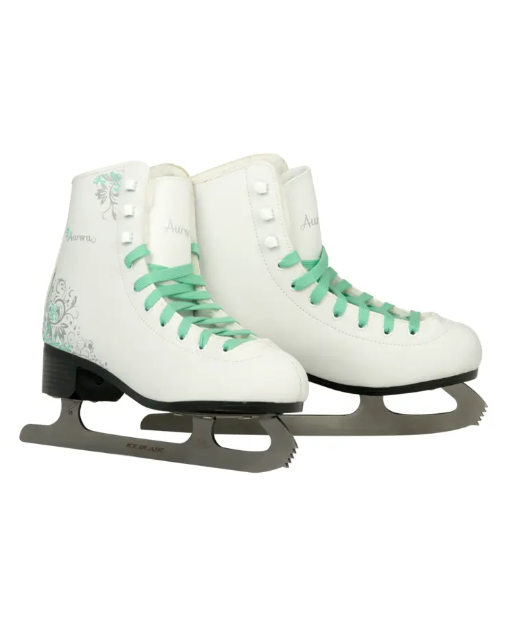 White Ice Skates with Green Laces
