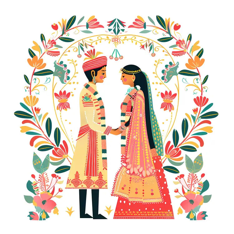 Traditional Wedding Couple Illustration