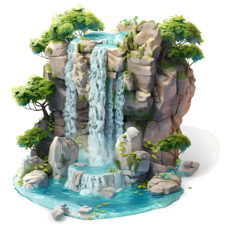 Waterfall with Rocks and Trees
